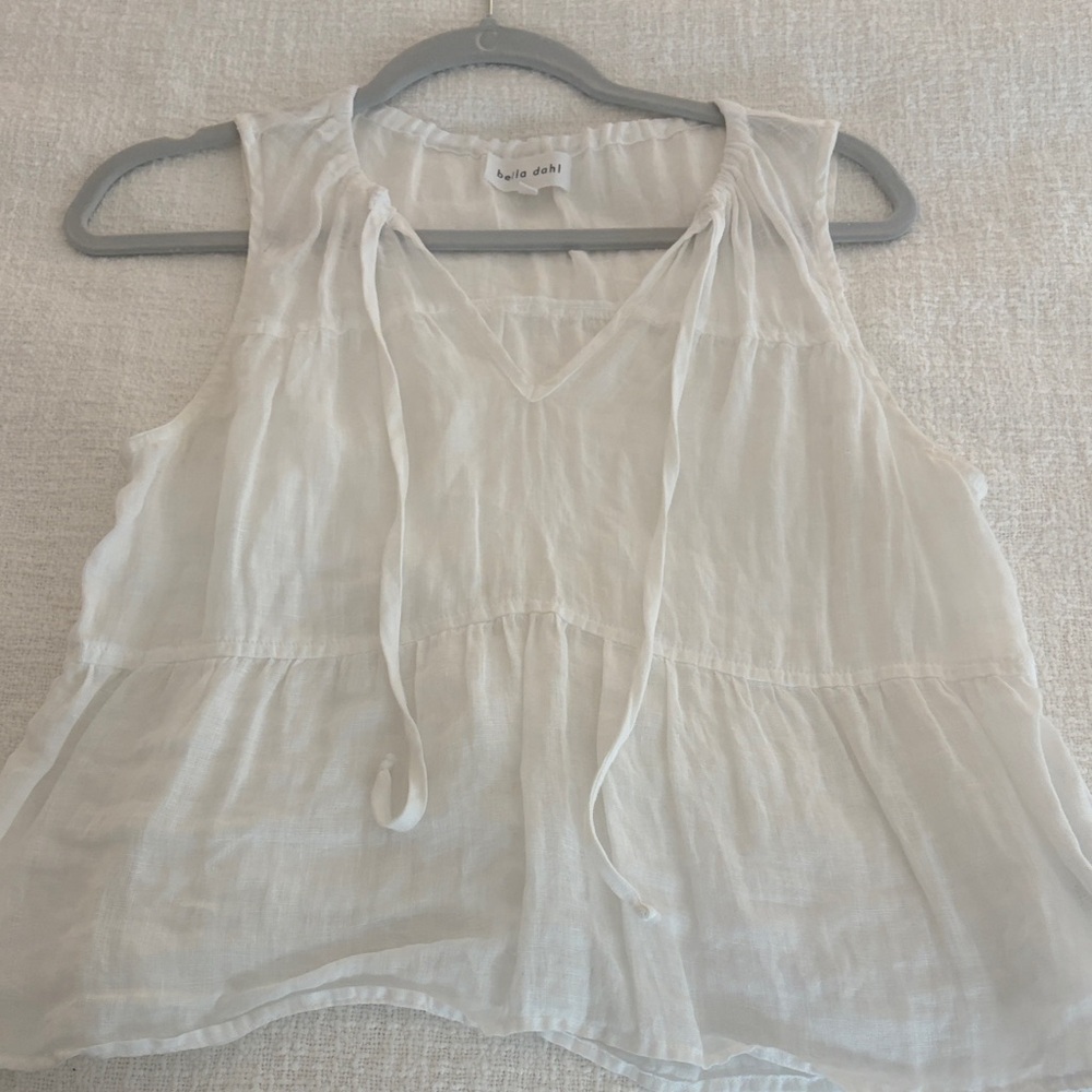 Bella Dahl White Tie-Neck Sleeveless V-Neck Camisole